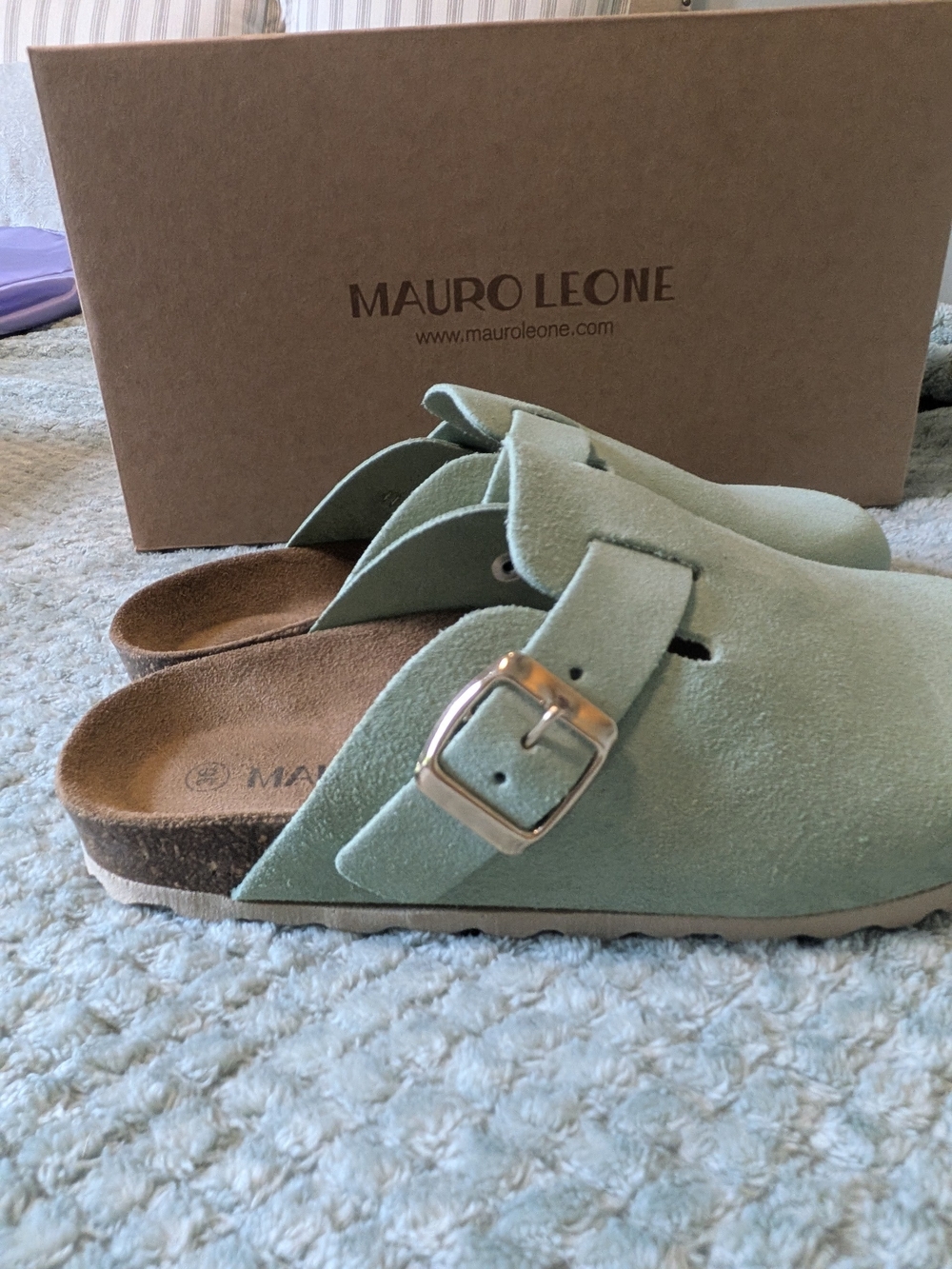 MAURO LEONE Mint Suede Slide Sandals with Buckle